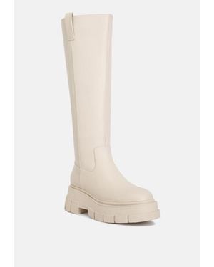 LONDON RAG Blume Faux Leather Chunky Platform Knee Length Boots - White