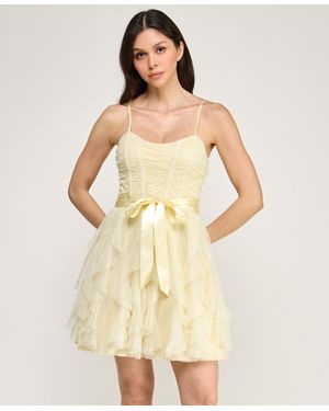 Pear Culture Glitter Mesh Spaghetti Strap Short Dress - Natural