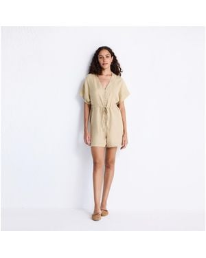 REISTOR V Neck Drawstring Romper - White