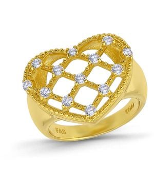 Macy's 14k -plated Over Brass Round Clear Cubic Zirconia Lattice Heart Shaped Ring - Metallic