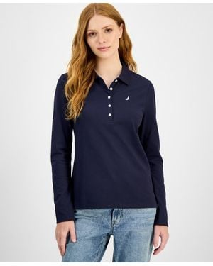 Nautica Jeans Long Sleeve Polo Shirt - Blue