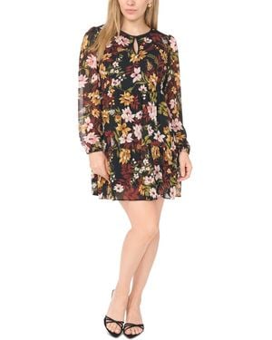 Msk Floral Long-sleeve Tiered Mini Dress - White