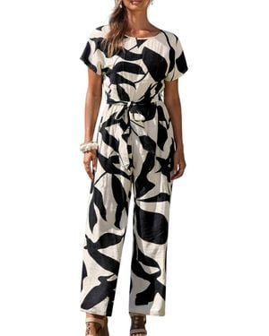 CUPSHE Chic Geometric Print Jumpsuit For Effortless Style - Black