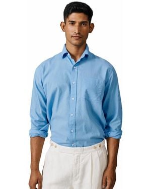 aubi Grainsby Linen Cotton Relaxed Shirt - Blue