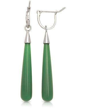 Curata Jewelry 925 Sterling Rhodium Plated Long Tear-drop Green Dyed Jade Dangle Earrings 7mm X 52mm Dangle Earring