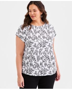 Style & Co. Plus Size Mixed-media Relaxed Top - White