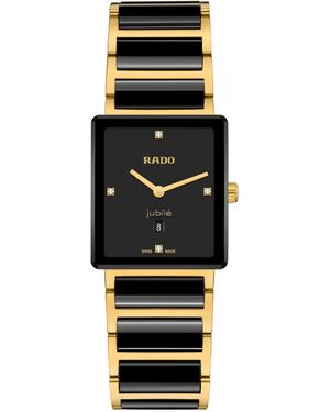 Rado Quartz Integral Diamonds Black And Gold-tone Ceramic Bracelet Watch 28mm