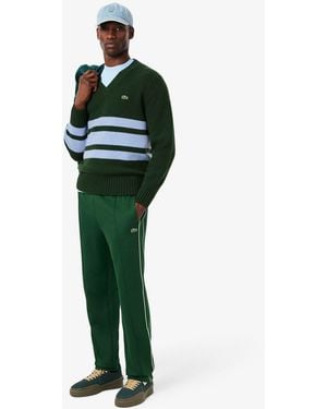 Lacoste Striped V-neck Sweater - Green