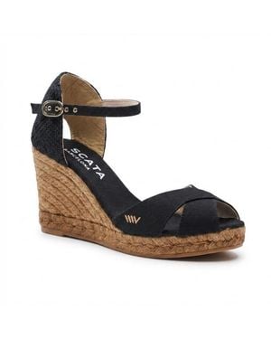 VISCATA Aiguablava Canvas Espadrille Sandal Wedges - Metallic