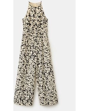 Mango Belted Floral-printed Jumpsuit - White