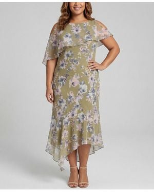 Taylor Plus Size Chiffon Printed Scoop Neck Dress - Multicolor