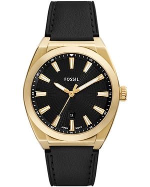 Fossil Everett Three-hand Date Leather Watch - Black