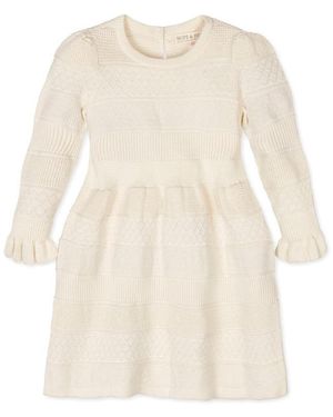 Hope & Henry Big Girls Organic Long Sleeve Ruffle Cuff Sweater Dress - White