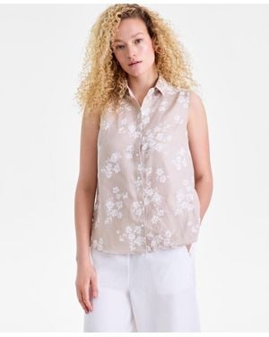 Charter Club 100% Linen Sleeveless Button-front Shirt - Purple