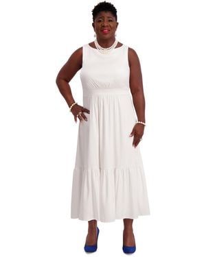 Kasper Tiered Midi Dress - Natural