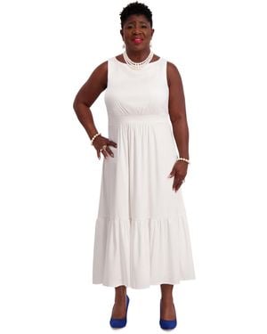Kasper Tiered Midi Dress - Natural