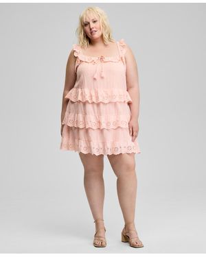 And Now This Trendy Plus Size Eyelet Cotton Sleeveless A-line Dress - Pink