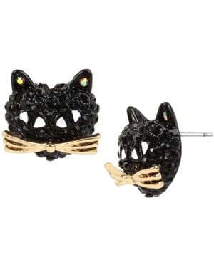 Betsey Johnson Faux Stone Pave Cat Stud Earrings - Black