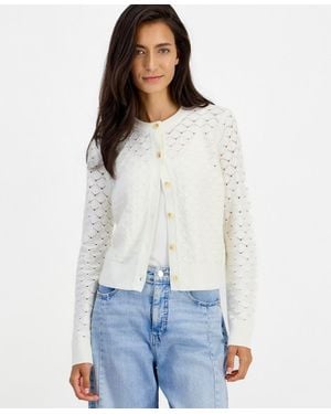 On 34th Pointelle Crewneck Cardigan - White