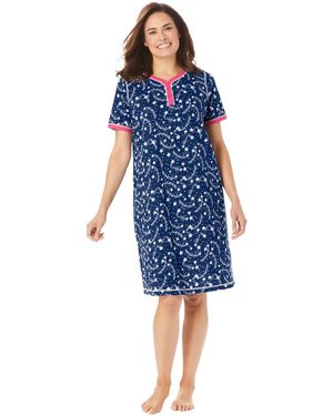 Dreams & Co. Plus Size Short Henley Sleepshirt - Blue