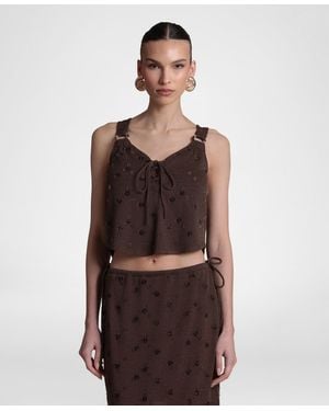 Avec Les Filles Weave Detail Sweetheart Neck Tank Top - Brown