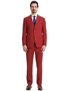 Stacy Adams Hybrid-fit 3pc Notch Lapel Suit Set - Red
