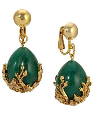 2028 Gold Tone Gold Bead Clip Earrings - Green