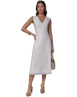 Donna Karan Sleeveless V-neck Midi Dress - Gray