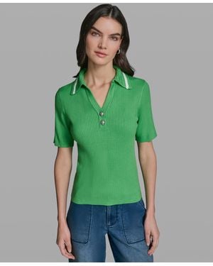 KARL LAGERFELD Short-sleeve Collared Sweater - Green