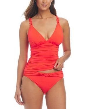 Bleu Rod Beattie Braided Strap Tankini Top Braided Belt Hipster Bikini Bottoms - Red