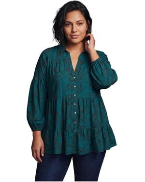 Avenue Flora Blouson Tiered Tunic - Green