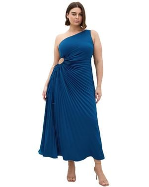 City Chic Plus Size Aliza One Shoulder Pleat Maxi Dress - Blue