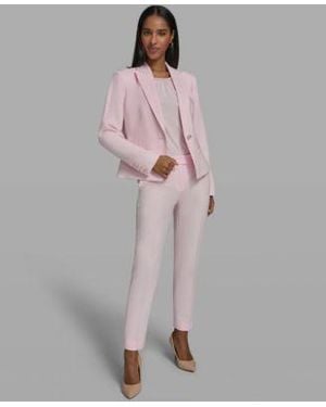 KARL LAGERFELD Collared Woven Blazer Crewneck Knit Top Woven Straight Pants - Pink