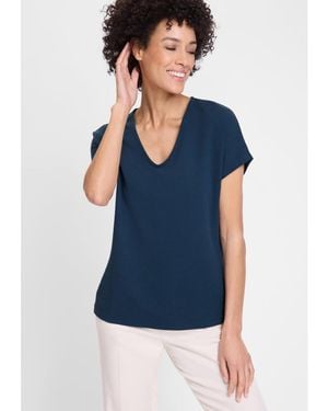 Olsen Seersucker V-neck T-shirt - Blue