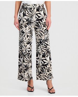 Kasper Printed Wide-leg Pull-on Pants - White