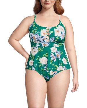 Lands' End Lace-up Flutter Tankini Swimsuit Top - Green