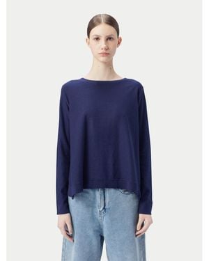 Gobi Cashmere Boatneck Cotton Silk Cashmere Blend Sweater - Blue