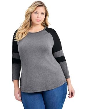 Avenue Plus Size Splice Sleeve Color Top - Gray