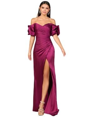Lara Off Shoulder Satin Dress - Red