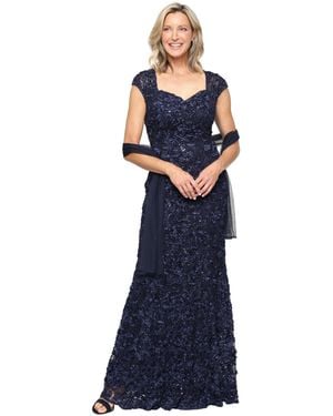 Alex Evenings Petite Sequin Sweetheart Wrap Gown - Blue