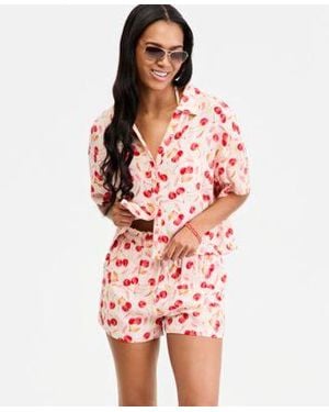 Roxy Cropped Swim Cover Up Shirt Shorts - Red