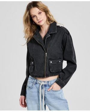 And Now This Denim Zip-front Moto Jacket - Blue