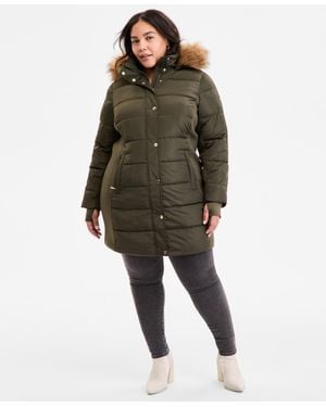 Michael Kors Michael Plus Size Faux-fur-trim Hooded Puffer Coat - Green