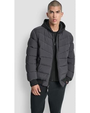 DKNY Hooded Quilted Bomber Puffer Jacket - Gray