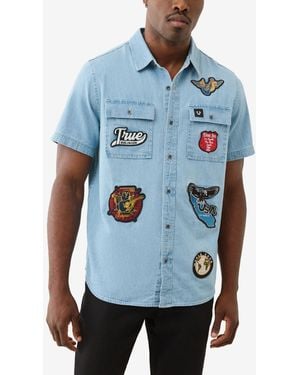 True Religion Short Sleeve Workwear Patch Shirt - Blue