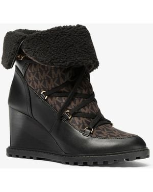 Michael Kors Michael Blakely Wedge Shearling-accented Booties - Black