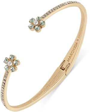 Marchesa Gold-tone Blue Floral Stone Hinged Cuff Bracelet - Metallic