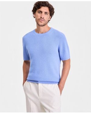 Alfani Short-sleeve Linen-blend Crewneck Sweater - Blue