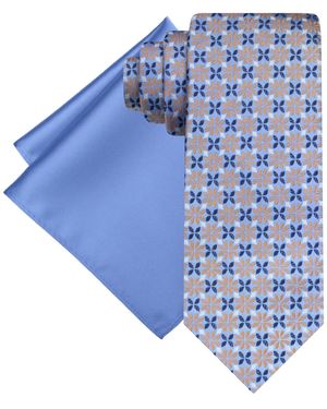 Steve Harvey Medallion Tie & Solid Pocket Square Set - Blue