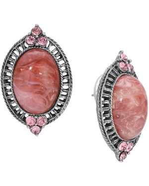 2028 Acrylic Crystal Accent Button Earrings - Pink